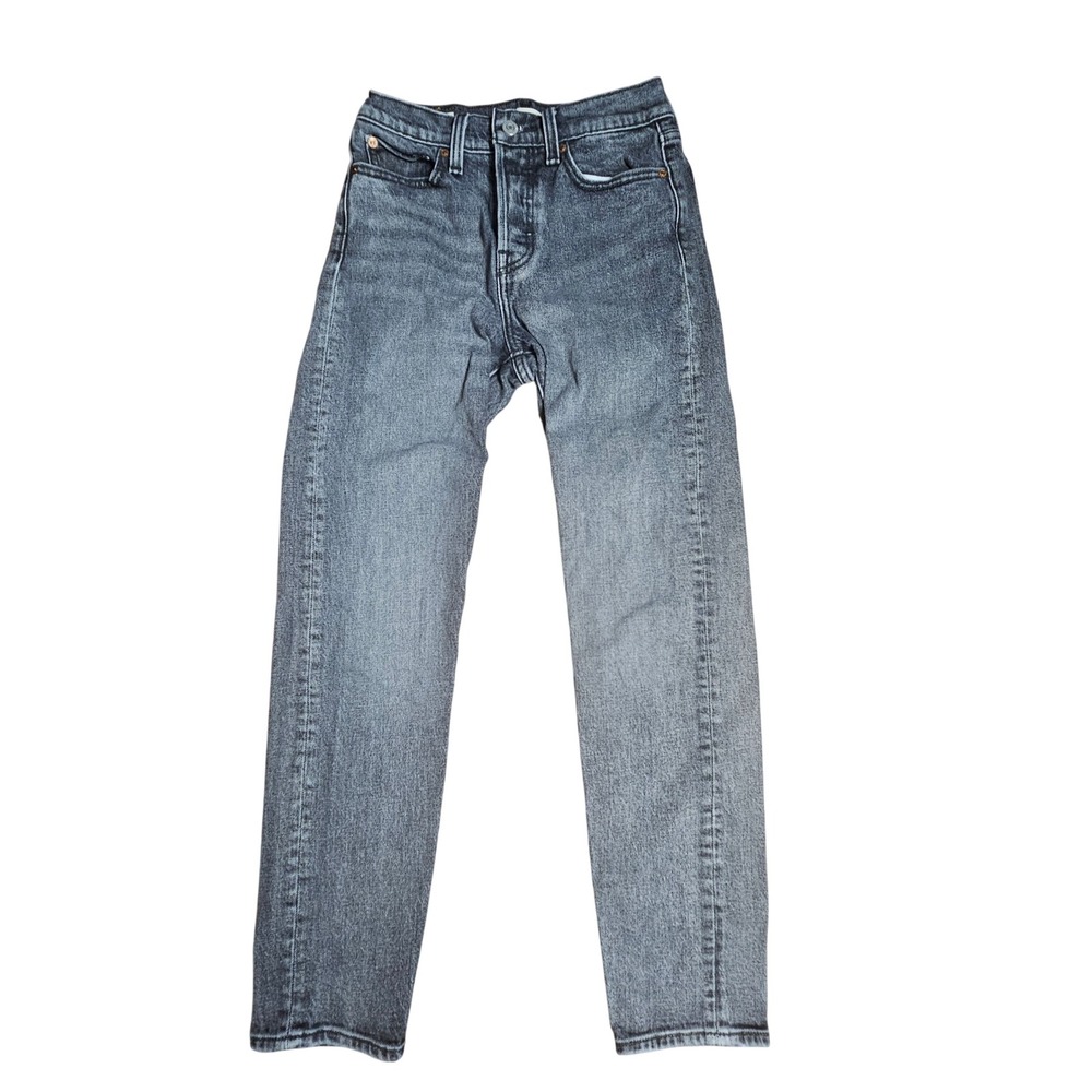 Levi's Wedgie Straight Jeans 24x28 High Rise Washed Black Gray Denim Cotton Chic